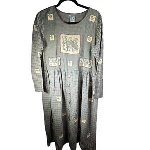 80s Hand Block Cotton India Long Sleeve Maxi Dress Size Medium Large